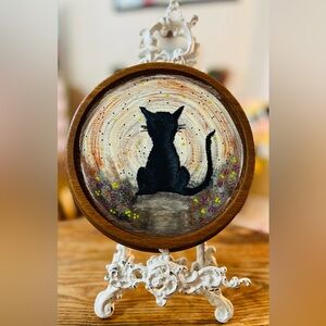 OOAK Original Artwork - Black Cat Full Moon - Halloween Painting - Cat Familiar